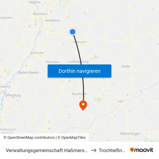Verwaltungsgemeinschaft Haßmersheim to Trochtelfingen map