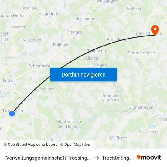 Verwaltungsgemeinschaft Trossingen to Trochtelfingen map