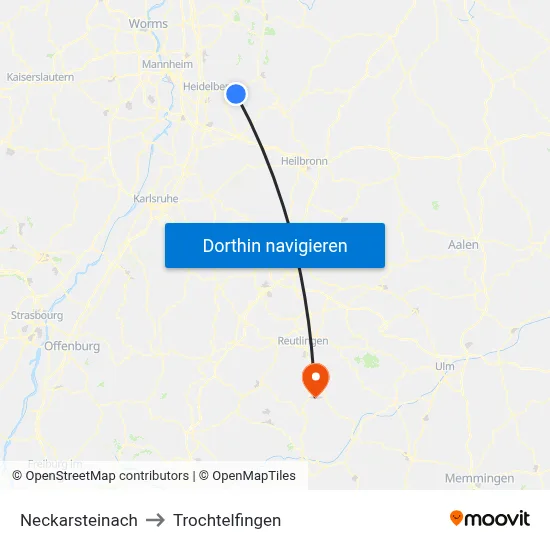 Neckarsteinach to Trochtelfingen map