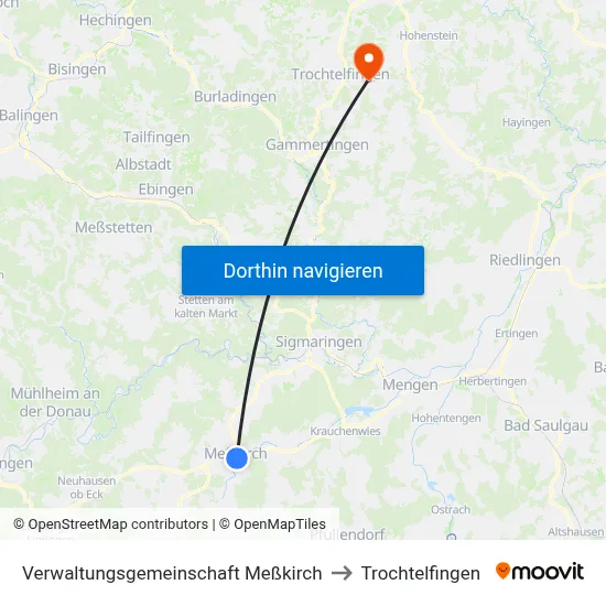 Verwaltungsgemeinschaft Meßkirch to Trochtelfingen map