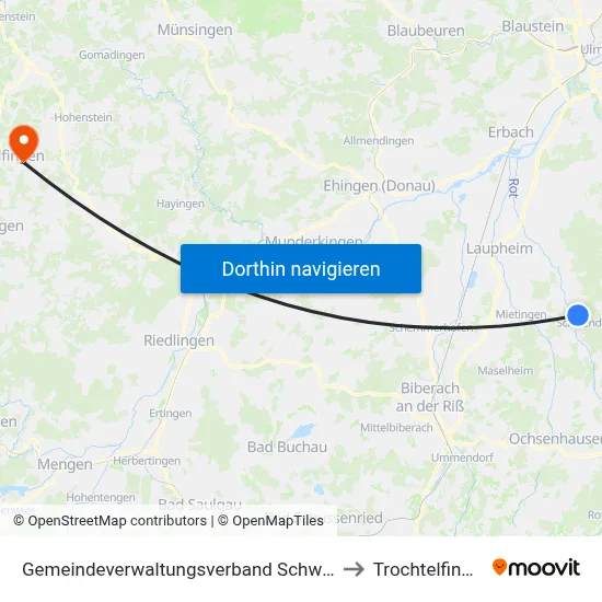 Gemeindeverwaltungsverband Schwendi to Trochtelfingen map