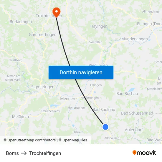 Boms to Trochtelfingen map