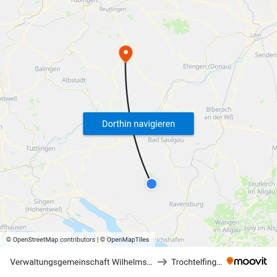 Verwaltungsgemeinschaft Wilhelmsdorf to Trochtelfingen map