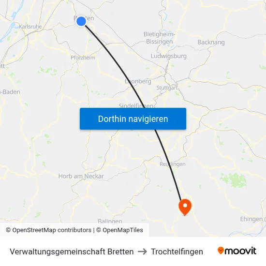 Verwaltungsgemeinschaft Bretten to Trochtelfingen map