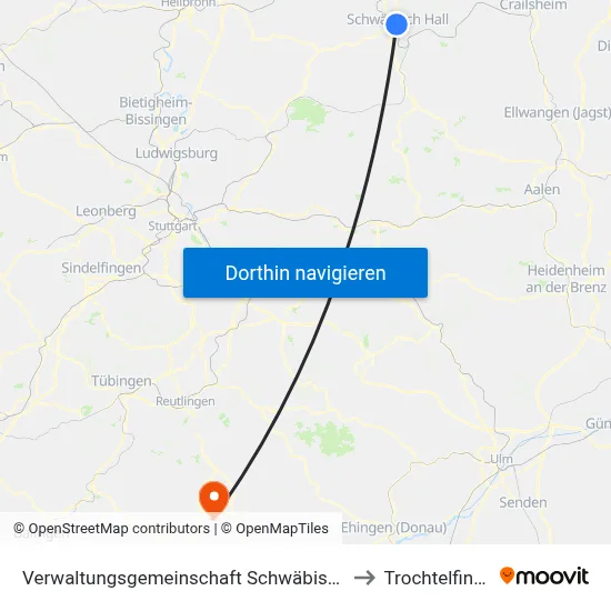 Verwaltungsgemeinschaft Schwäbisch Hall to Trochtelfingen map