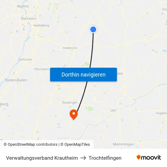 Verwaltungsverband Krautheim to Trochtelfingen map