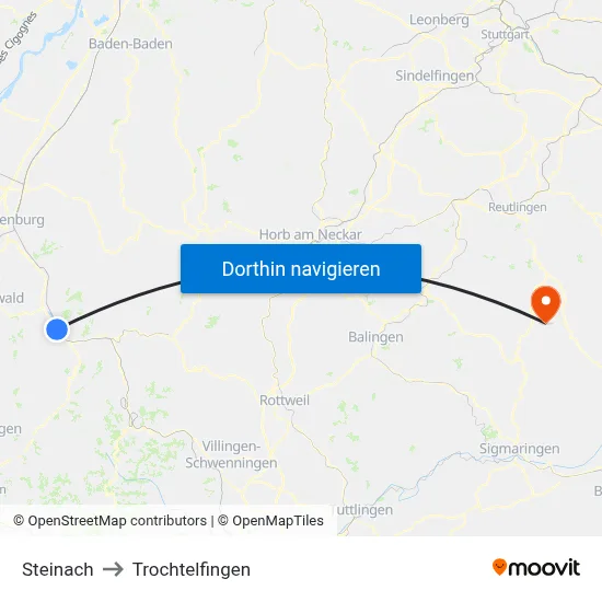 Steinach to Trochtelfingen map