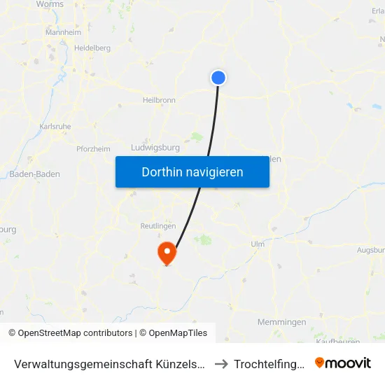 Verwaltungsgemeinschaft Künzelsau to Trochtelfingen map