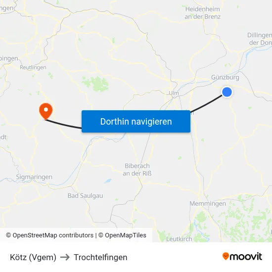 Kötz (Vgem) to Trochtelfingen map