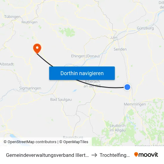 Gemeindeverwaltungsverband Illertal to Trochtelfingen map