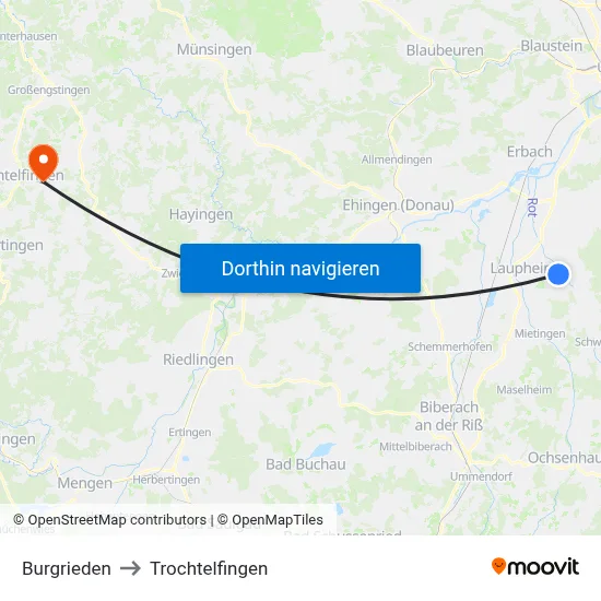 Burgrieden to Trochtelfingen map