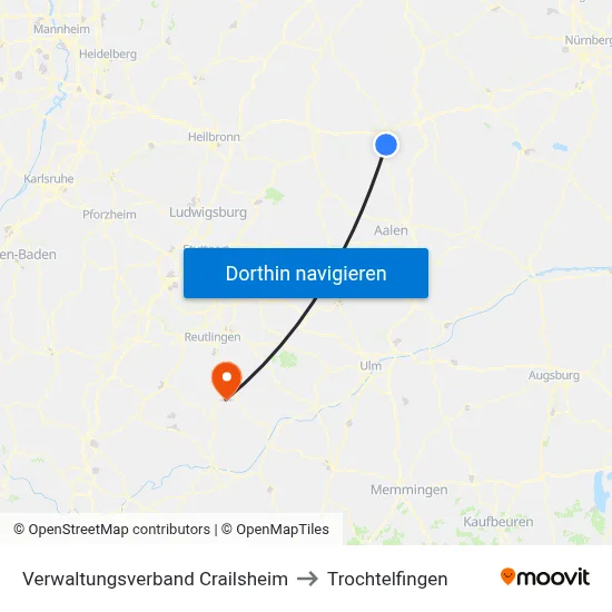 Verwaltungsverband Crailsheim to Trochtelfingen map