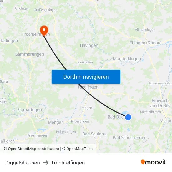 Oggelshausen to Trochtelfingen map