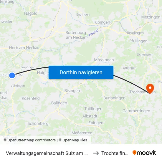 Verwaltungsgemeinschaft Sulz am Neckar to Trochtelfingen map