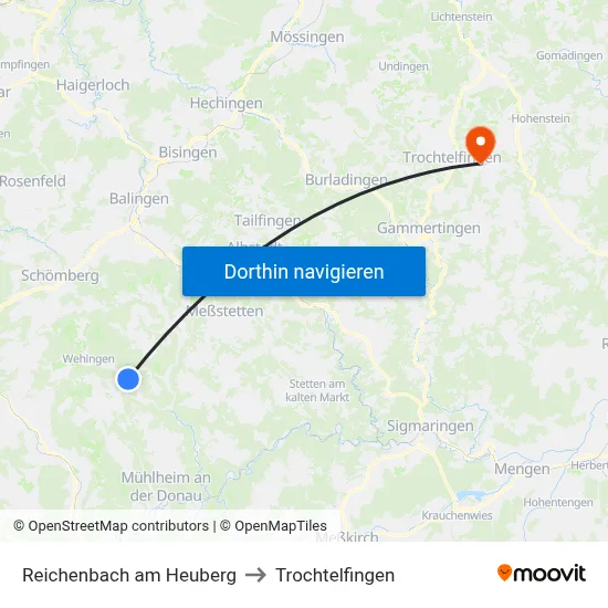 Reichenbach am Heuberg to Trochtelfingen map