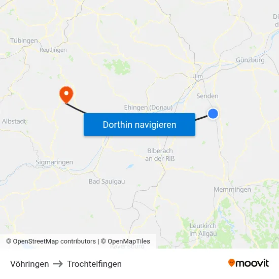 Vöhringen to Trochtelfingen map