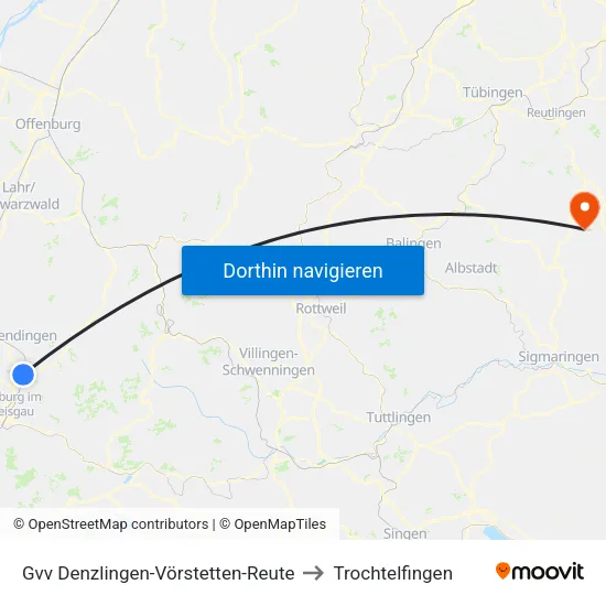 Gvv Denzlingen-Vörstetten-Reute to Trochtelfingen map