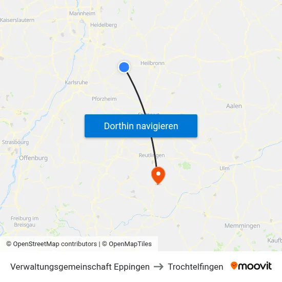 Verwaltungsgemeinschaft Eppingen to Trochtelfingen map