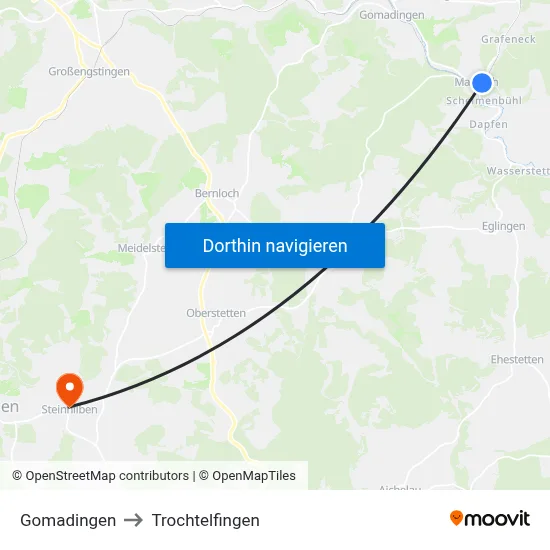 Gomadingen to Trochtelfingen map