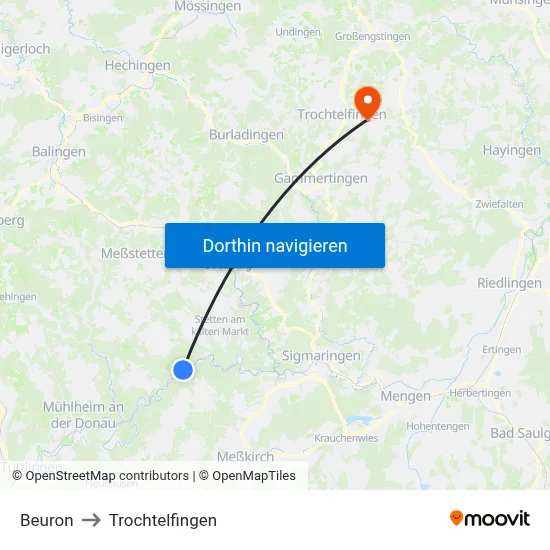 Beuron to Trochtelfingen map