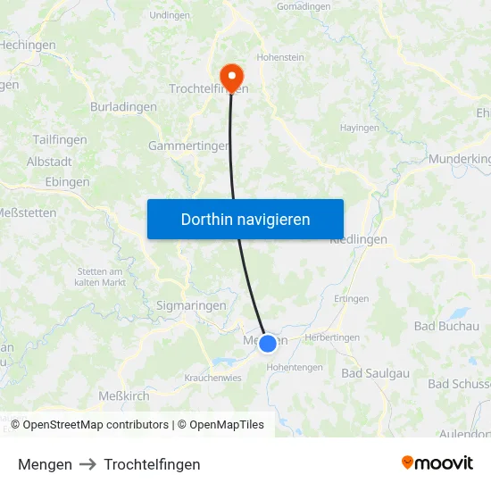 Mengen to Trochtelfingen map