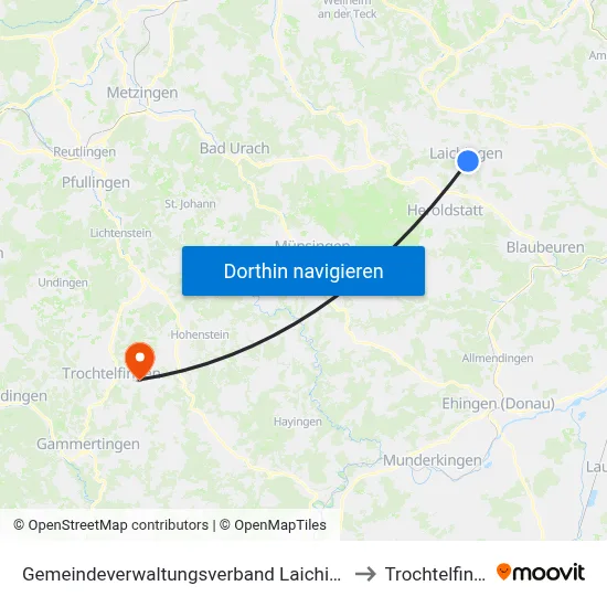 Gemeindeverwaltungsverband Laichinger Alb to Trochtelfingen map