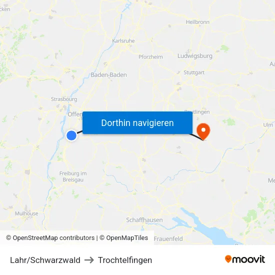 Lahr/Schwarzwald to Trochtelfingen map