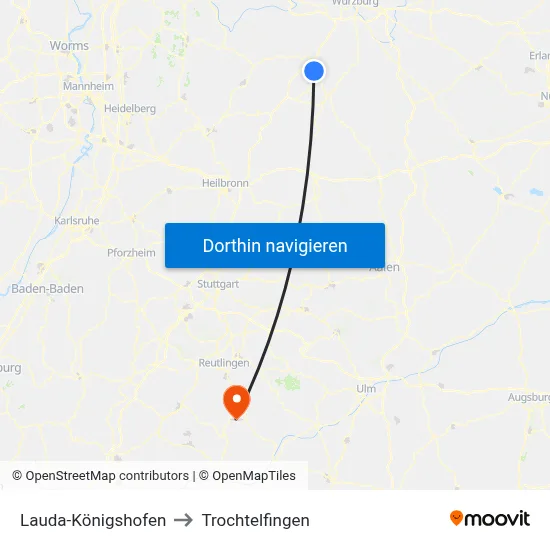 Lauda-Königshofen to Trochtelfingen map