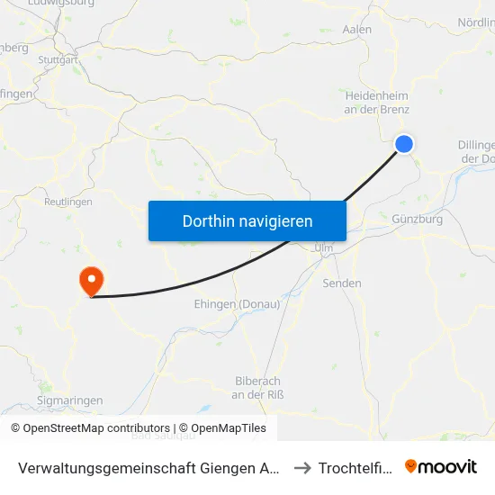 Verwaltungsgemeinschaft Giengen An Der Brenz to Trochtelfingen map