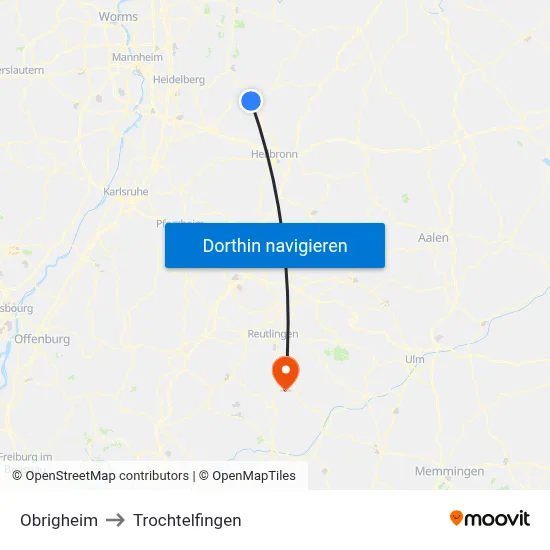 Obrigheim to Trochtelfingen map
