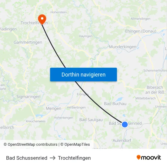 Bad Schussenried to Trochtelfingen map