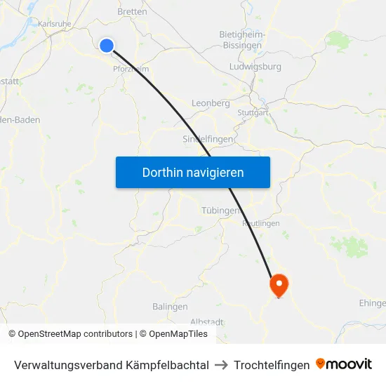 Verwaltungsverband Kämpfelbachtal to Trochtelfingen map