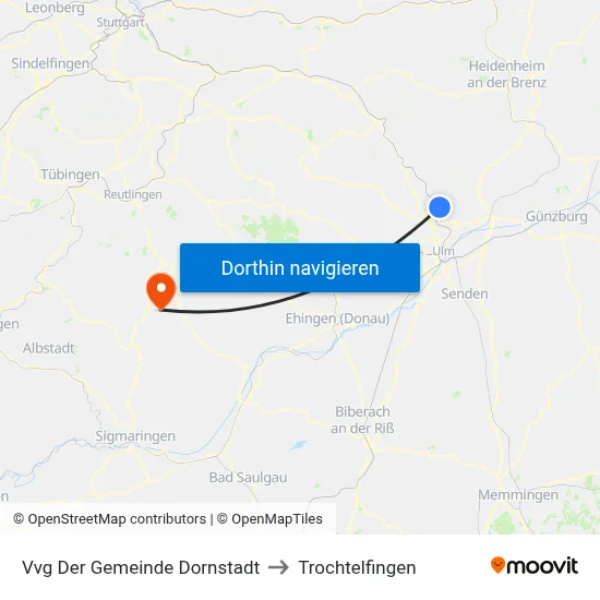 Vvg Der Gemeinde Dornstadt to Trochtelfingen map