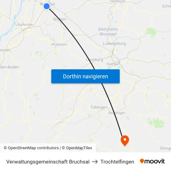 Verwaltungsgemeinschaft Bruchsal to Trochtelfingen map