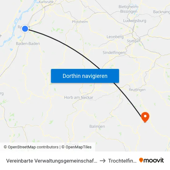 Vereinbarte Verwaltungsgemeinschaft Rastatt to Trochtelfingen map