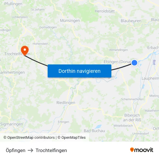 Öpfingen to Trochtelfingen map
