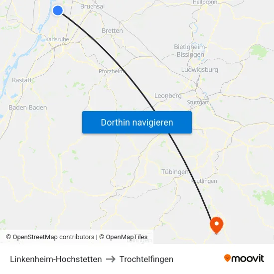 Linkenheim-Hochstetten to Trochtelfingen map