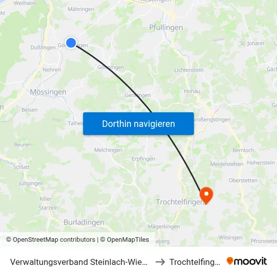 Verwaltungsverband Steinlach-Wiesaz to Trochtelfingen map