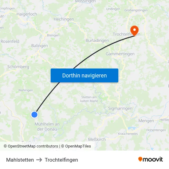 Mahlstetten to Trochtelfingen map
