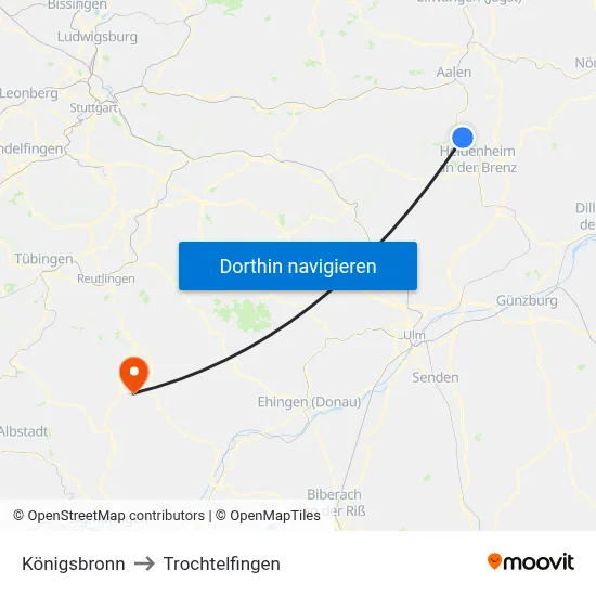 Königsbronn to Trochtelfingen map