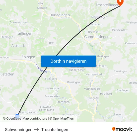Schwenningen to Trochtelfingen map