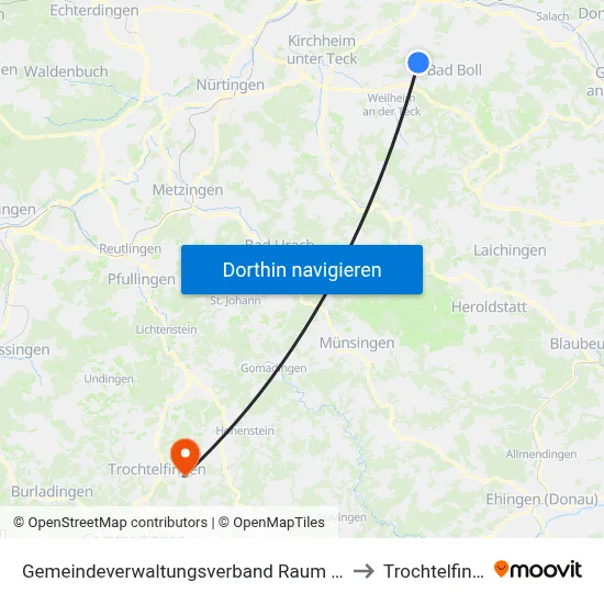 Gemeindeverwaltungsverband Raum Bad Boll to Trochtelfingen map