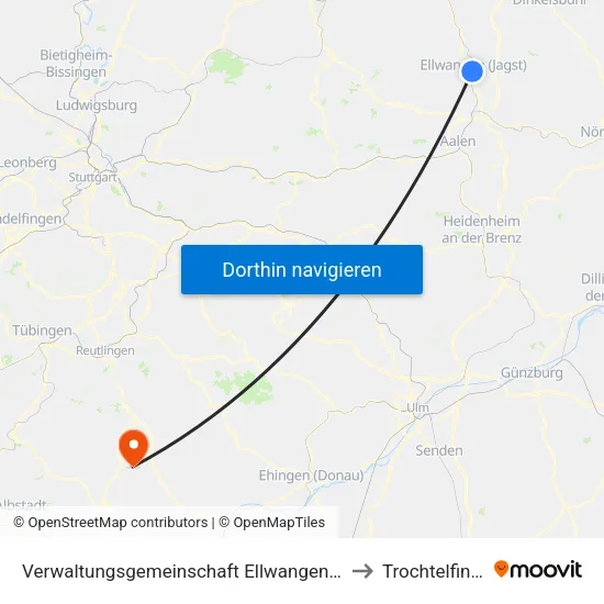 Verwaltungsgemeinschaft Ellwangen (Jagst) to Trochtelfingen map