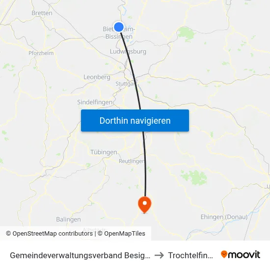 Gemeindeverwaltungsverband Besigheim to Trochtelfingen map