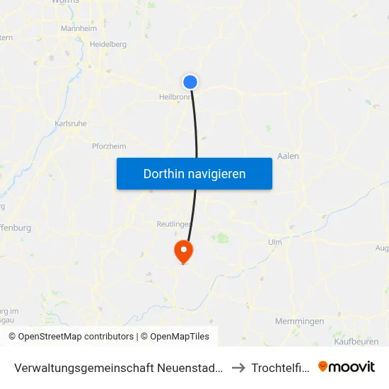 Verwaltungsgemeinschaft Neuenstadt am Kocher to Trochtelfingen map