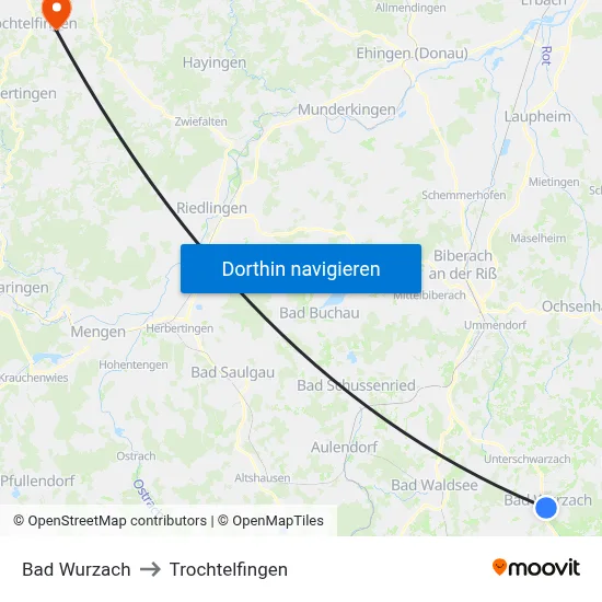 Bad Wurzach to Trochtelfingen map