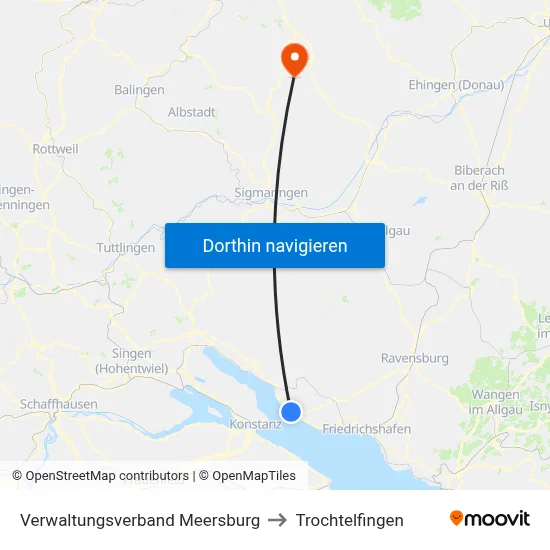 Verwaltungsverband Meersburg to Trochtelfingen map