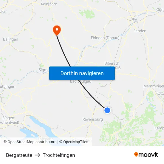 Bergatreute to Trochtelfingen map