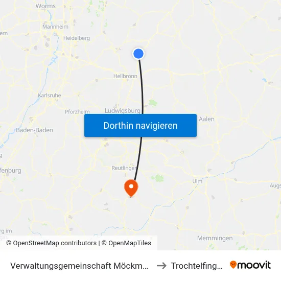 Verwaltungsgemeinschaft Möckmühl to Trochtelfingen map