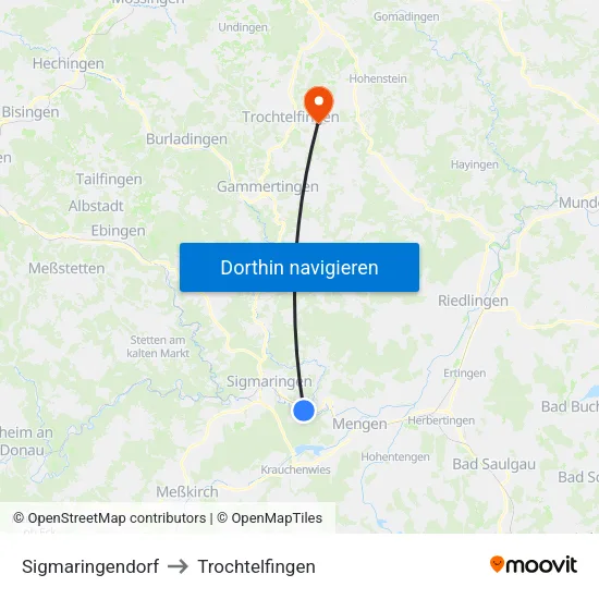 Sigmaringendorf to Trochtelfingen map